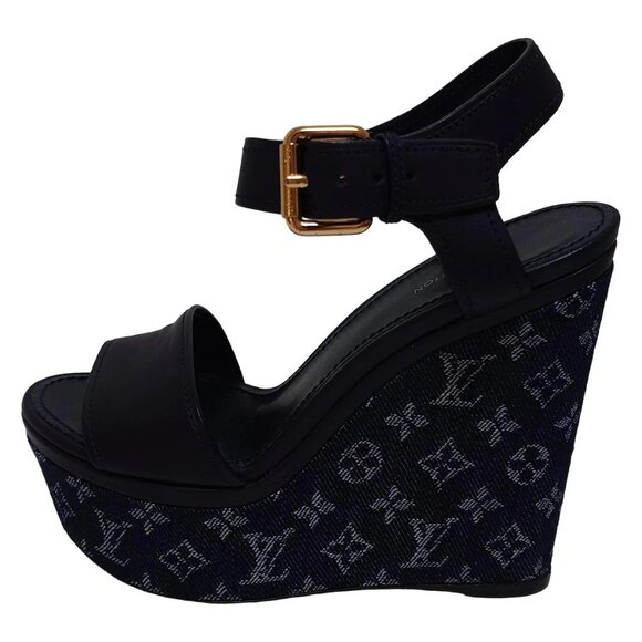 LOUIS VUITTON Dark Navy White Women's Sandals Leather bran-430-090625 - Picture 1 of 6